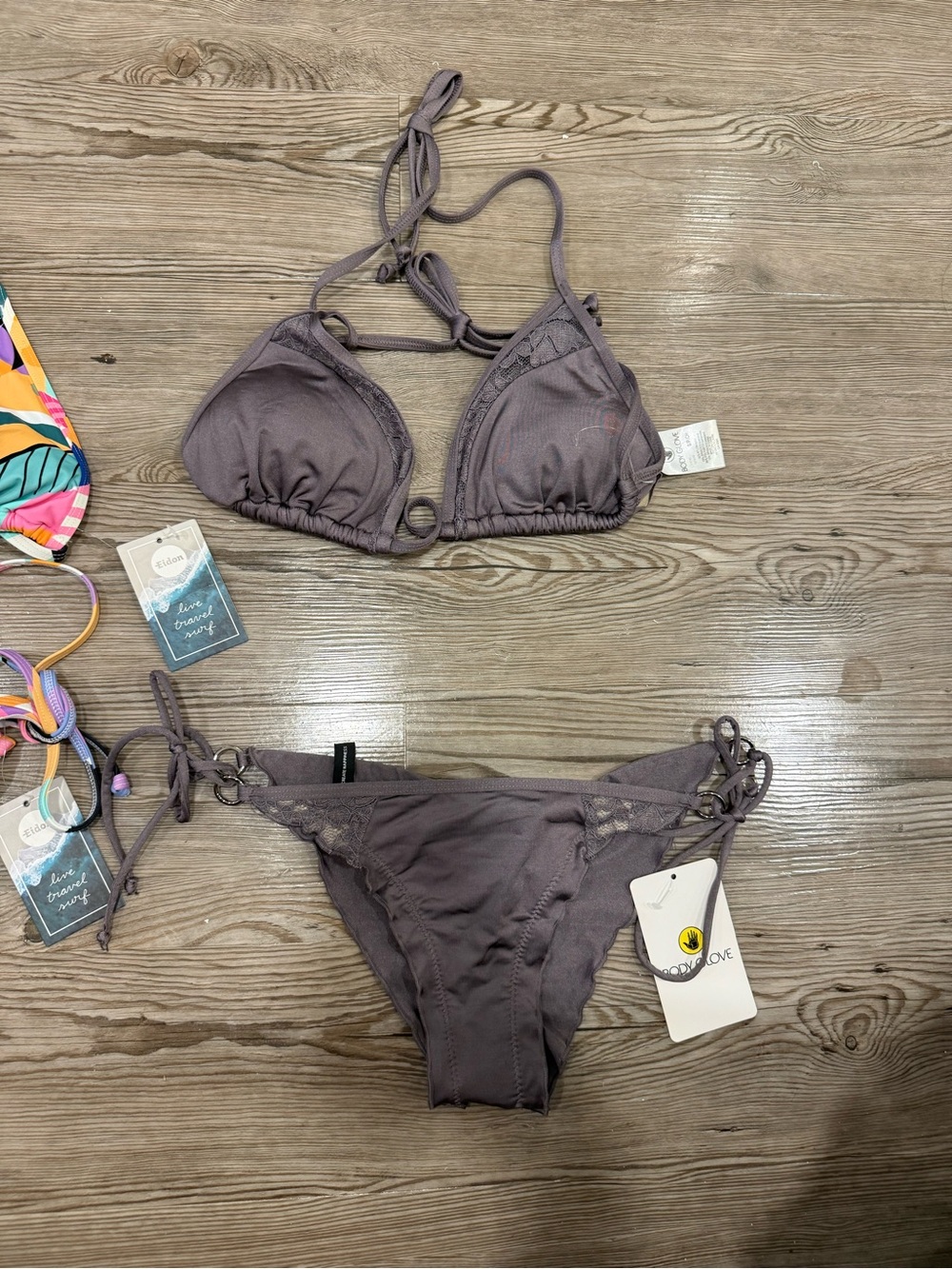 Body Glove Brown Purple Lace Triangle Bikini Set XS